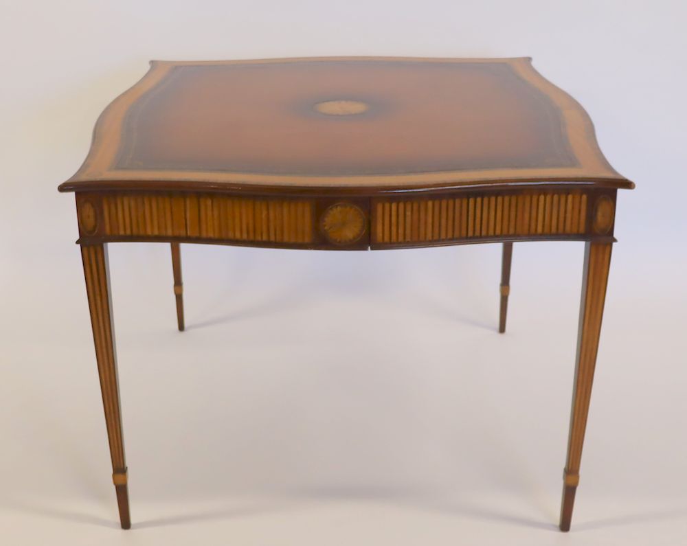 Appraisal: Maitland Smith Inlaid And Leather Top Card Table From a