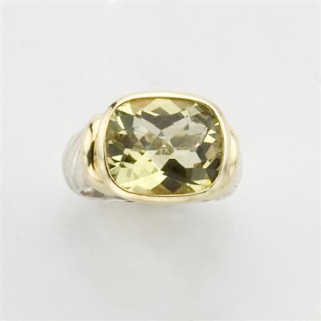 Appraisal: Sterling Silver Gold and Lemon-Lime Beryl Ring David Yurman Estimate