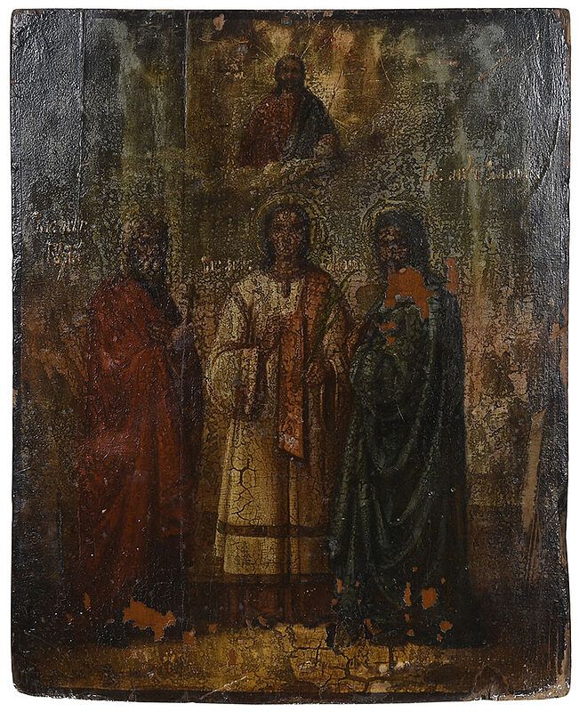 Appraisal: Russian Icon th century or earlier Three Saints oil on