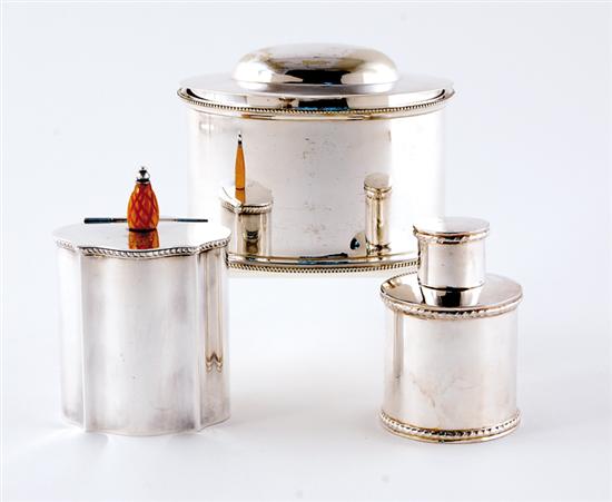 Appraisal: English and American silverplate tea caddies Brown Russell Barclay Boston