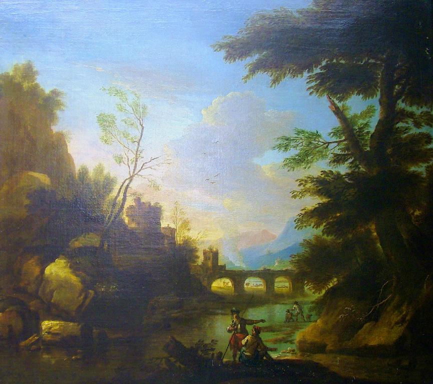 Appraisal: th century Italian School - Italianate river landscape with figures