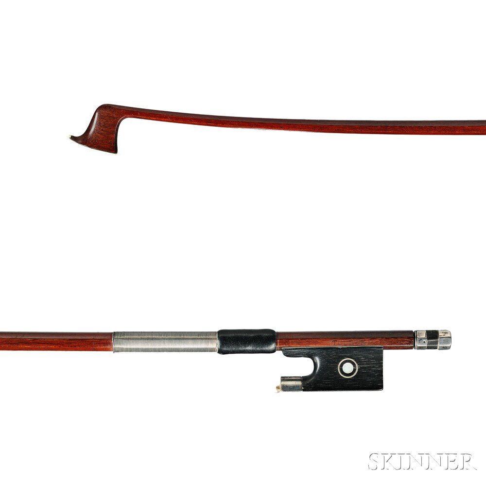 Appraisal: German Nickel Silver-mounted Violin Bow the octagonal stick stamped TOURTE