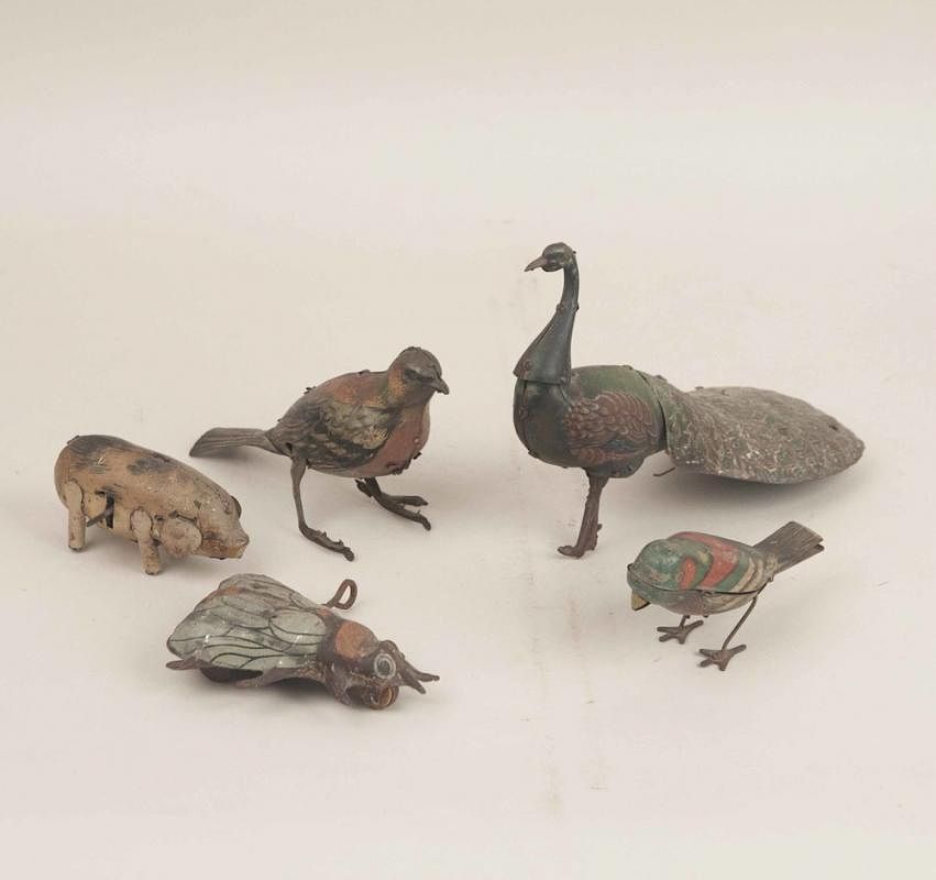 Appraisal: Five Tin Animal Toys Five tin wind up toys including