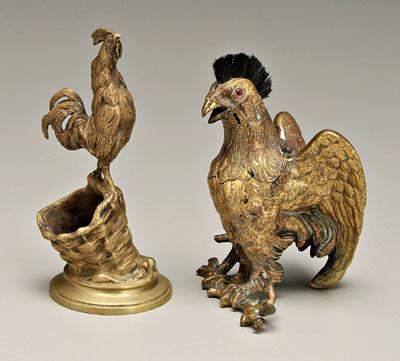 Appraisal: Two gilt bronze roosters match safe rooster crowing atop a