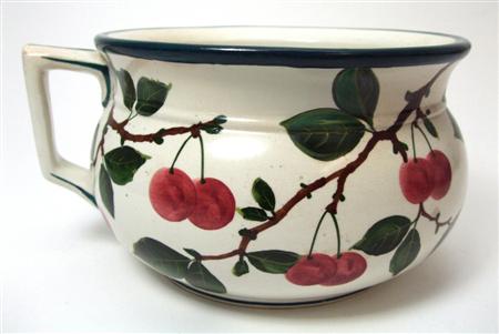 Appraisal: WEMYSS CHAMBER POT CIRCA decorated with cherries impressed mark 'Wemyss