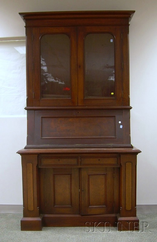 Appraisal: Victorian Renaissance Revival Glazed Carved Walnut Fall-front Three-Part Writing Desk