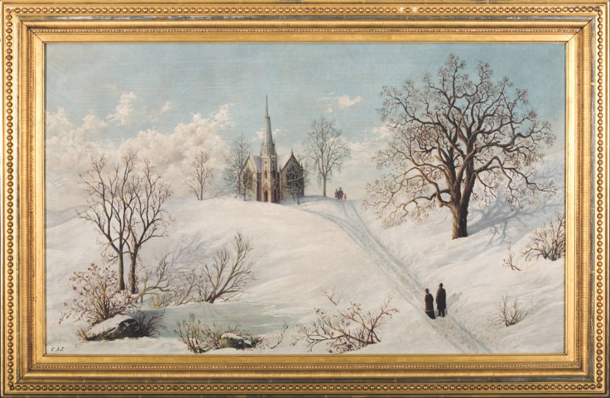 Appraisal: CARL A SOMMER AMERICAN - WINTER LANDSCAPE WITH GOTHIC REVIVAL