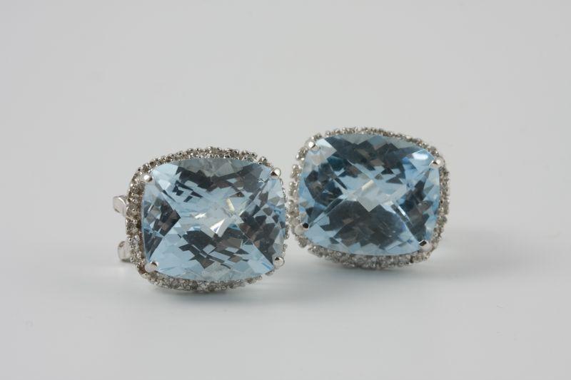 Appraisal: KT White Gold Cushion Cut Blue Topaz Earrings single cushion