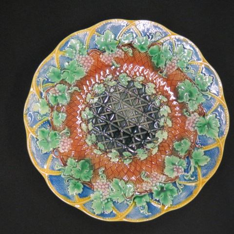 Appraisal: Wedgwood Majolica Pottery Plate grape vine and lattice work excellent