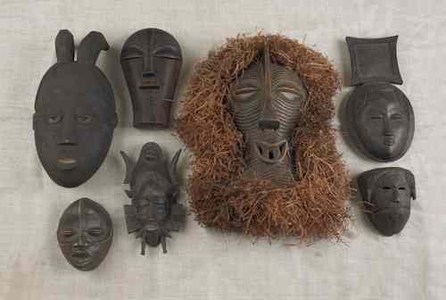 Appraisal: Seven African carved masks largest - h