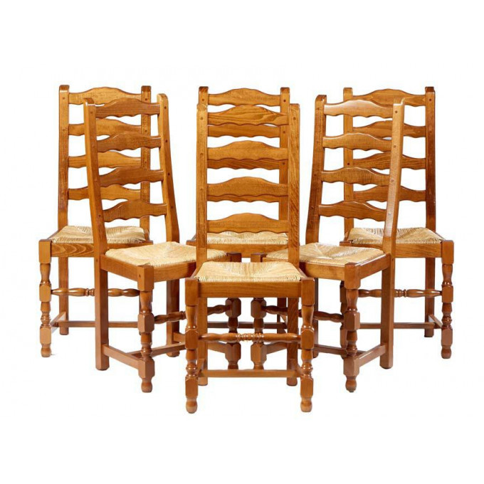 Appraisal: Set of Six French Carved Beech Rushseat Dining Chairs th