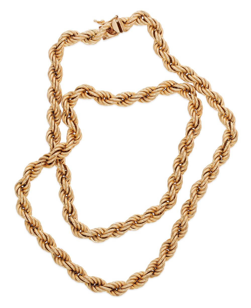 Appraisal: HOLLOW WIRE KT GOLD ROPE CHAIN APPROX TOTAL DWT HOLLOW