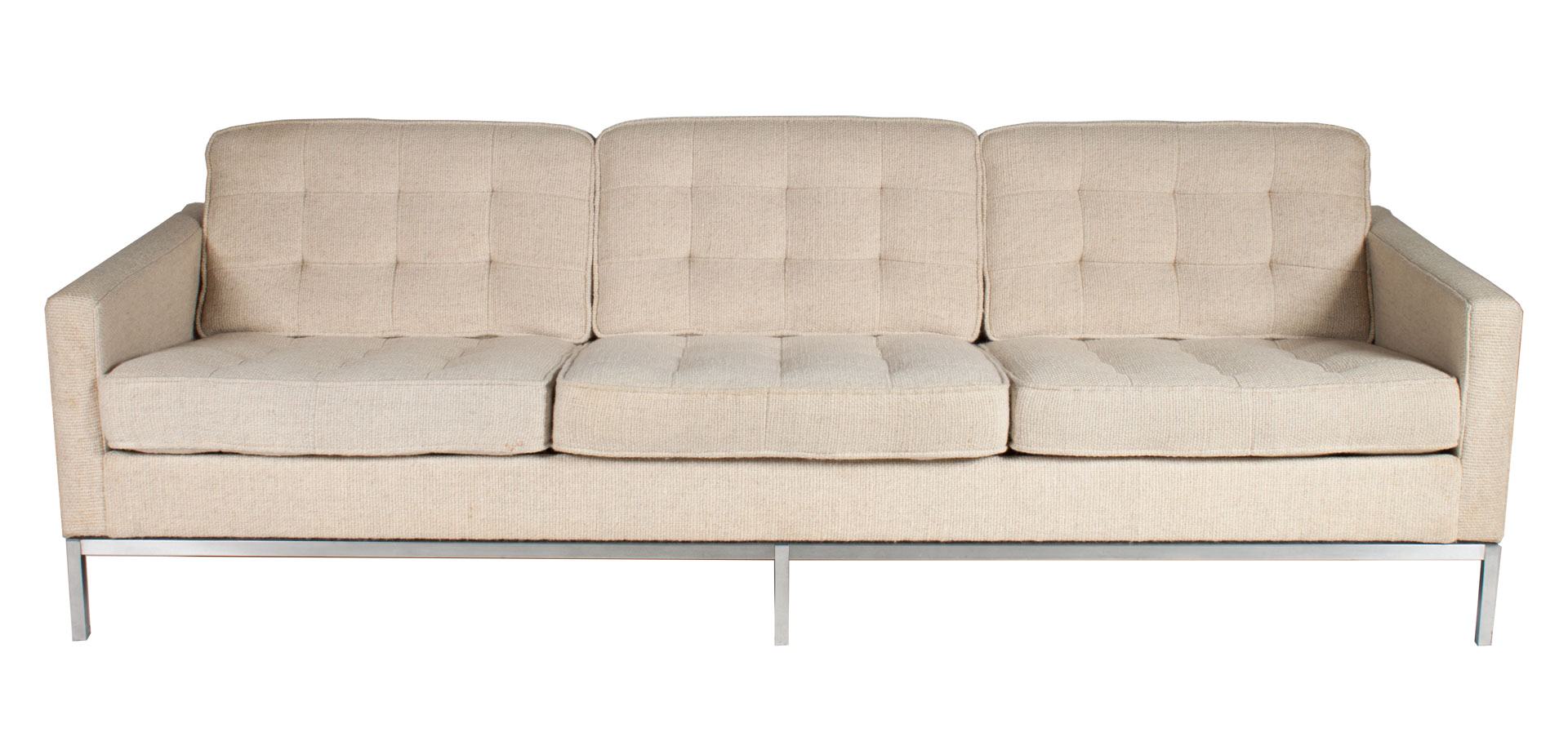 Appraisal: Mid-century Modern Florence Knoll sofa dated three-cushion tufted ivory tweed