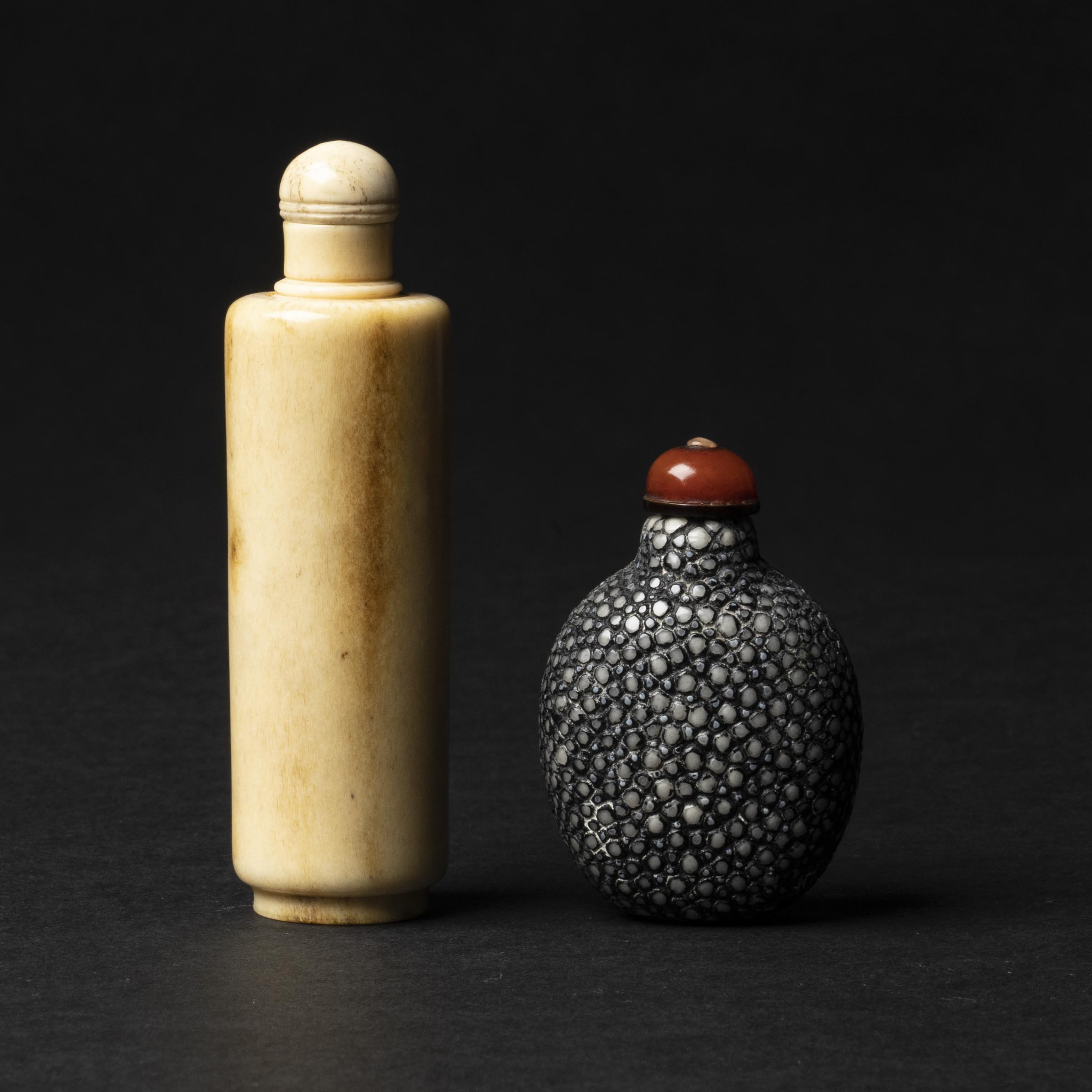 Appraisal: A Ray Shagreen Snuff Bottle Together With an Antler Snuff