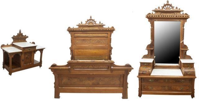 Appraisal: lot of American Victorian walnut bedroom set with burled panel