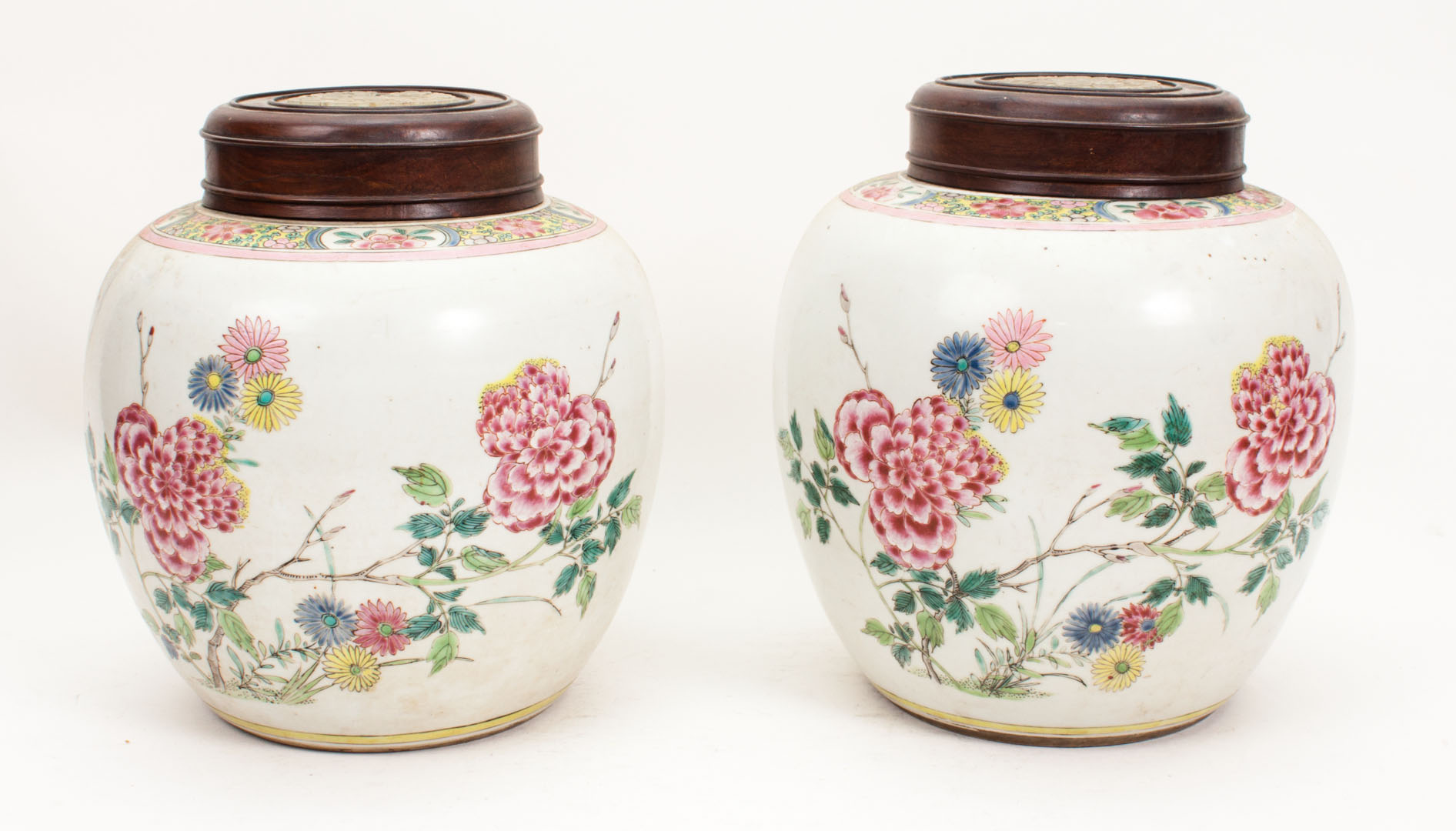 Appraisal: Pair of Chinese Export Famille Rose ginger jars mid- th