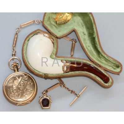 Appraisal: PARTIAL GOLD POCKET WATCH AND PIPE American Watch Co double