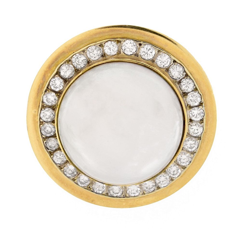 Appraisal: Mabe Pearl ct Diamond and K Gold Clip Large Mabe