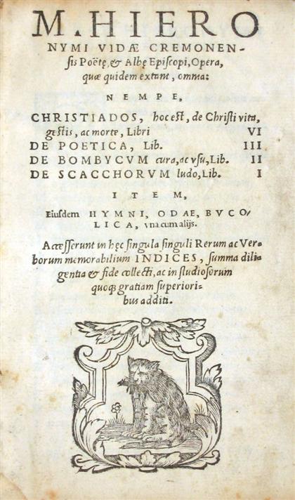 Appraisal: vol Hieronymi M arci Vidae Cremonensis Poete Albe Episcopi Opera