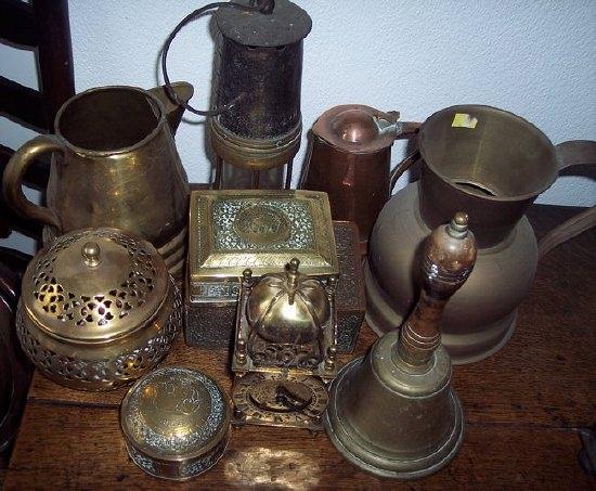 Appraisal: A miner's lamp cm high and sundry copper and brass