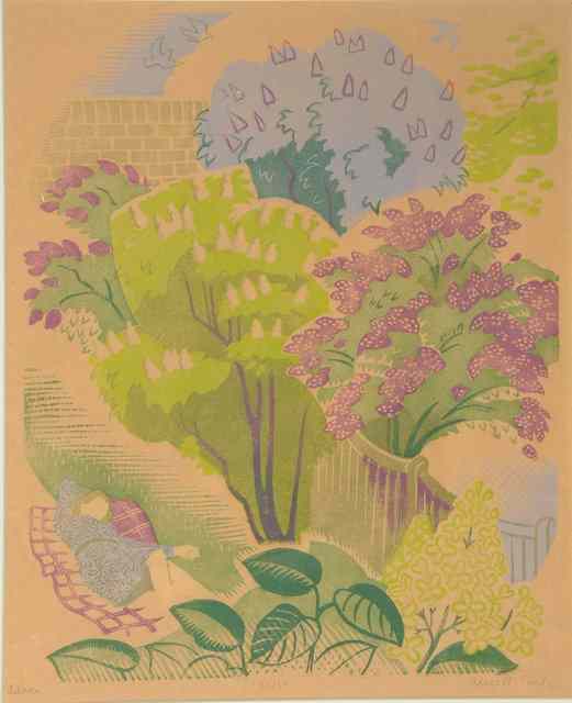 Appraisal: Alice M Coats b 'Lilacs' linocut c in colours pencil