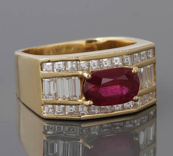 Appraisal: A ruby diamond and k gold ring estimated total diamond