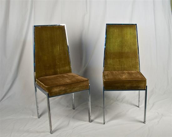 Appraisal: Four Chrome and Velvet Dining Chairs unsigned One needs support