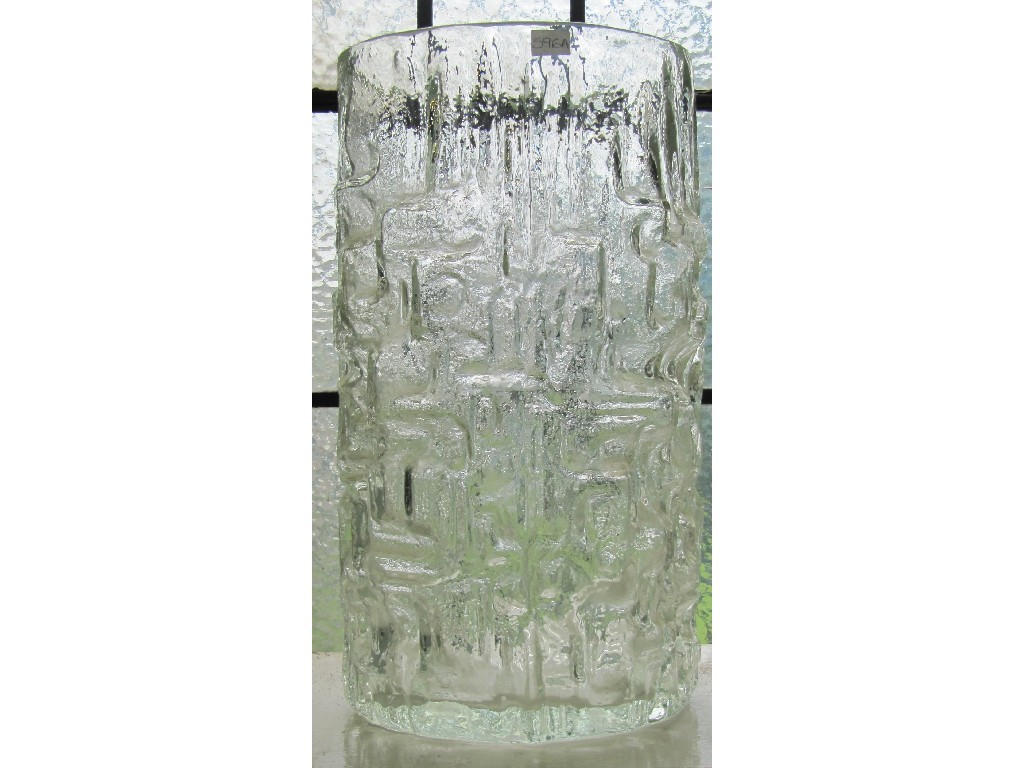 Appraisal: A large Whitefriars clear moulded glass vase with irregular patterned