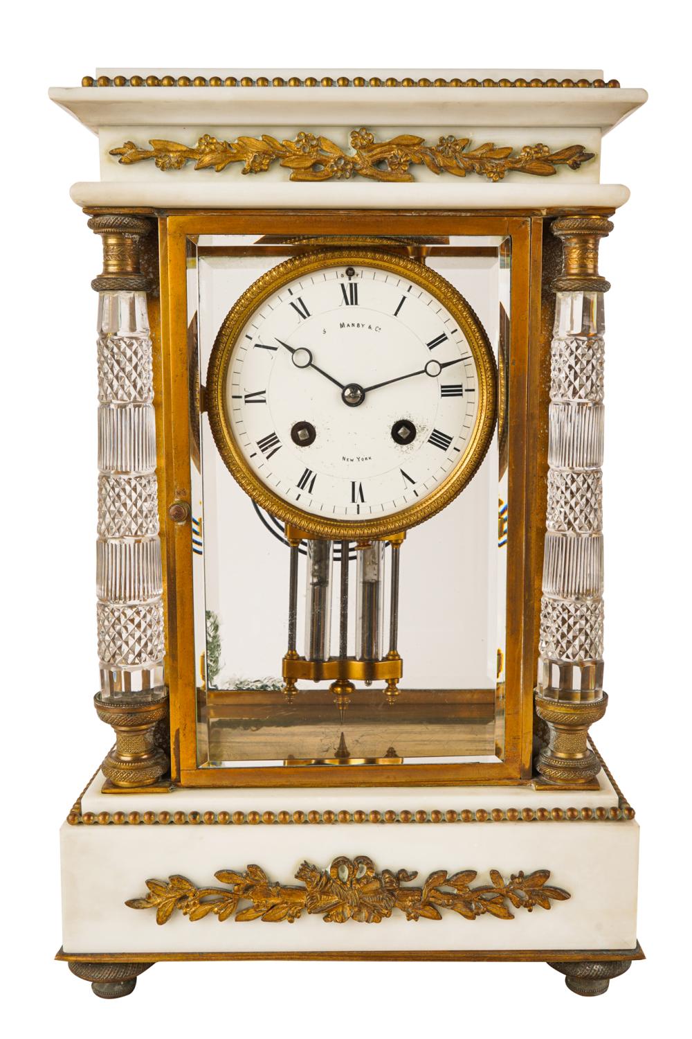 Appraisal: EMPIRE STYLE MARBLE GILT METAL CUT-GLASS MANTLE CLOCKdial signed Manby