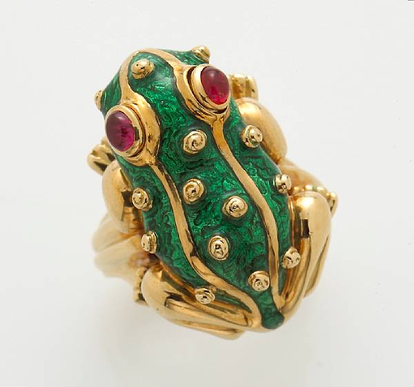 Appraisal: An enamel and ruby ring David Webb designed as a