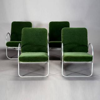 Appraisal: Aluminum Chairs In The Manner Of Richard Neutra Set Of