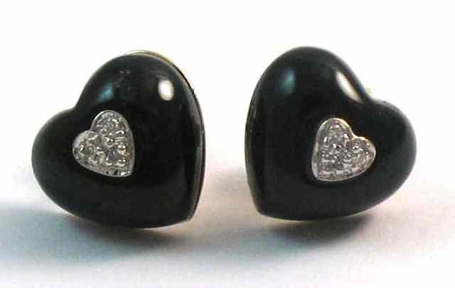 Appraisal: PAIR OF BLACK ONYX AND DIAMOND EARRINGS each k yellow