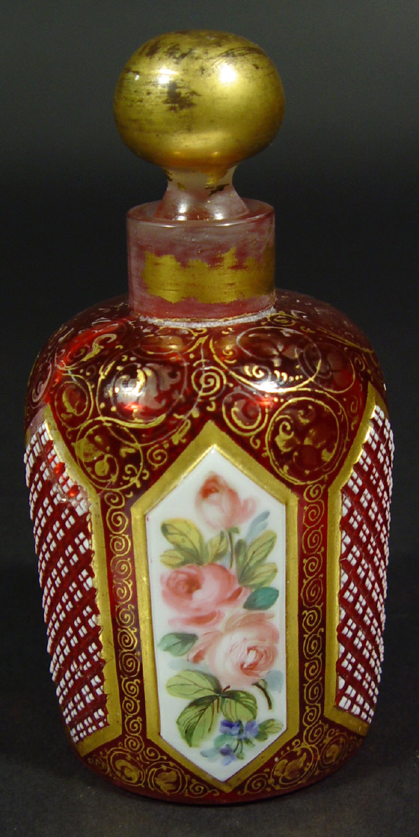 Appraisal: Victorian cranberry glass scent bottle and stopper with white flashed