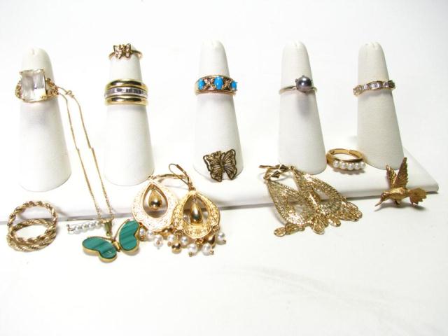 Appraisal: Collection of nine k Yellow Gold Rings two pair dangle