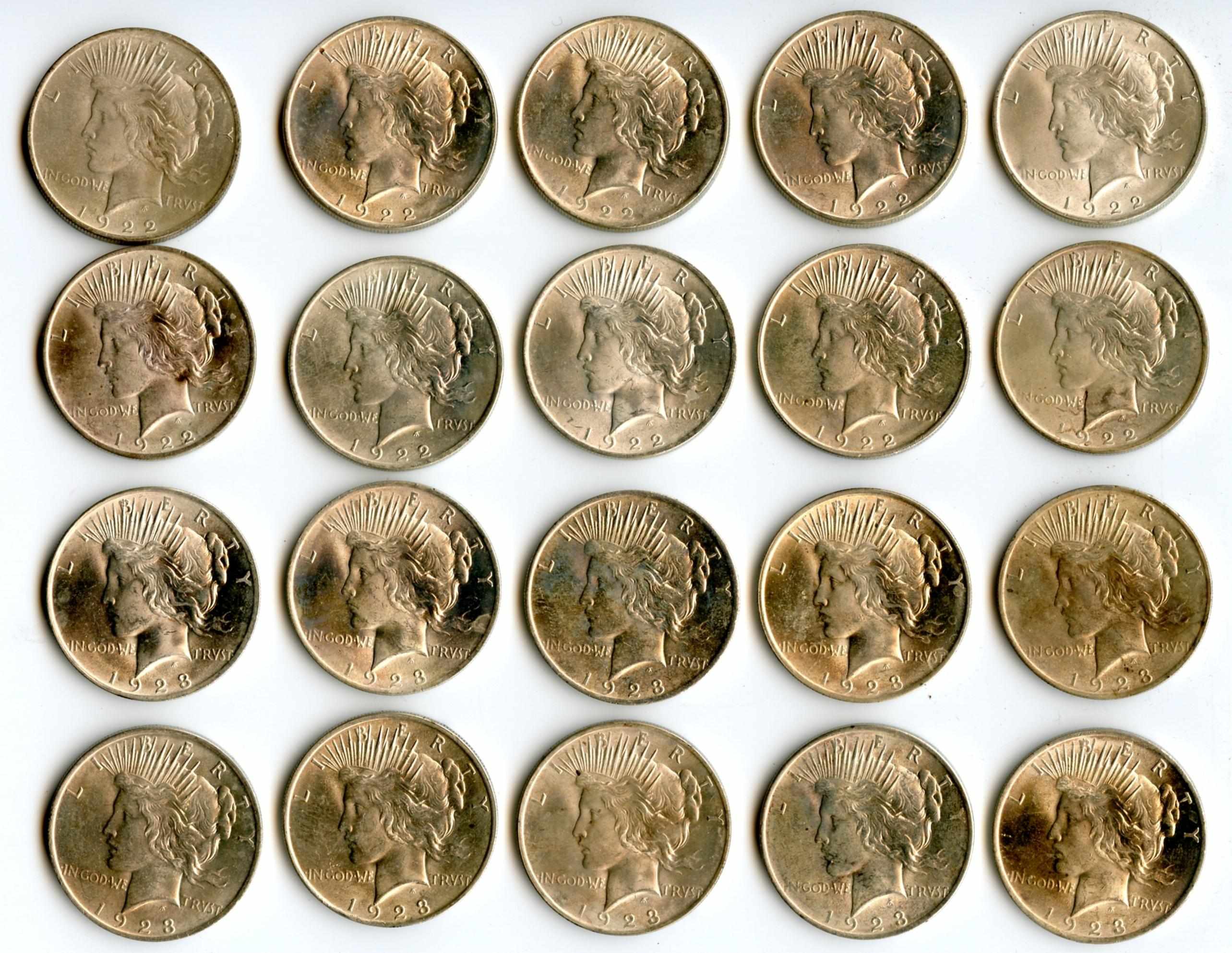 Appraisal: Mixed Uncirculated Peace Dollars Included are and All show varying