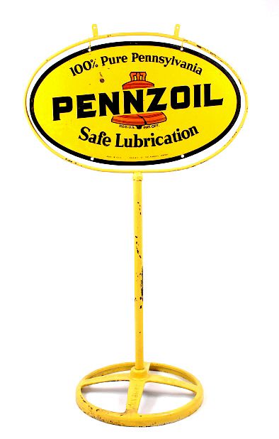 Appraisal: Pennzoil Double Sided Hanging Sign w Original Base For sale