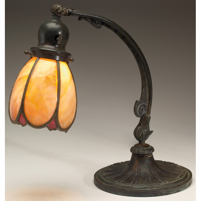 Appraisal: Handel lamp adjustable bronzed metal base holding a flower form