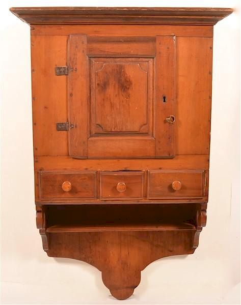 Appraisal: PA th Century Softwood Hanging Cupboard Pennsylvania th Century Softwood