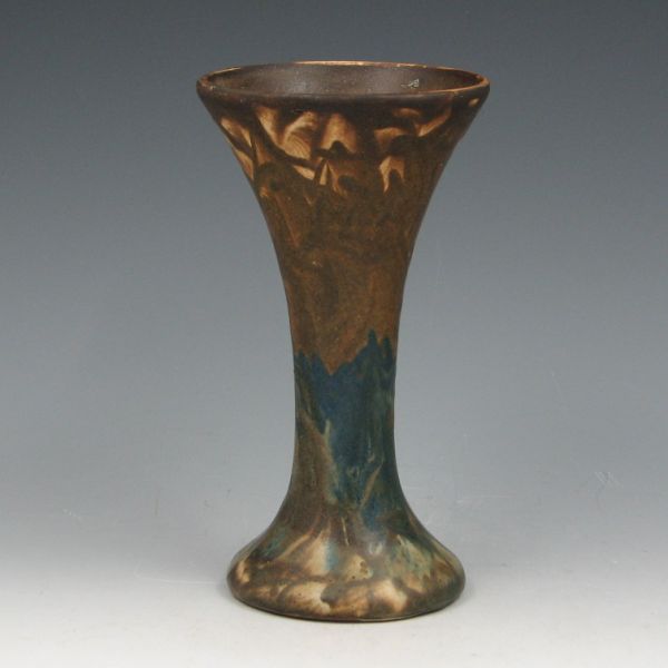 Appraisal: Peters Reed Landsun corset vase in brown and blue Unmarked