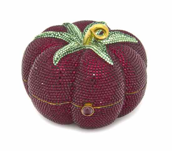 Appraisal: A Judith Leiber Dark Red and Green Crystal Pumpkin Minaudiere