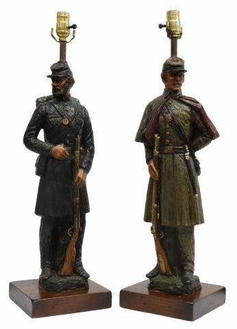 Appraisal: pair Civil War soldier table lamps Dunning Industries Inc c