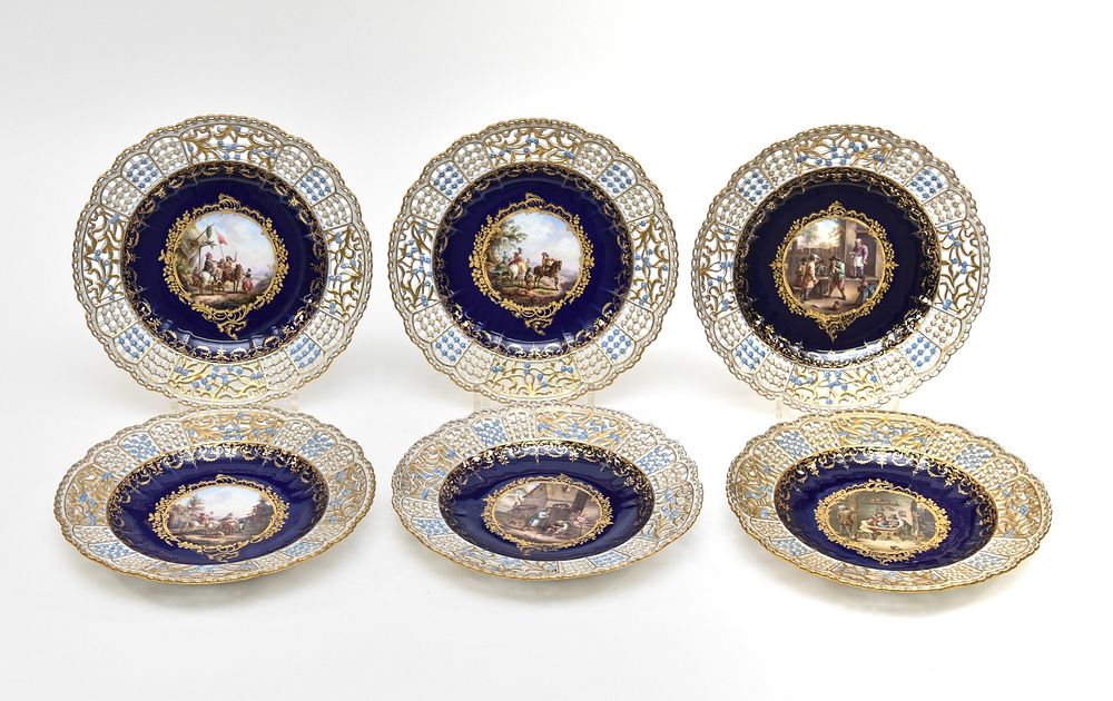 Appraisal: Six Meissen Reticulated Service Plates th c Six Meissen reticulated