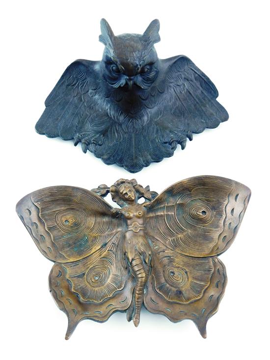 Appraisal: Two bronze Art Nouveau desk accessories first an owl form