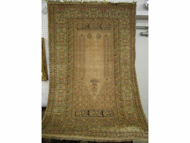 Appraisal: Early Silk Turkish Prayer Rug fine stylized florals geometrics '