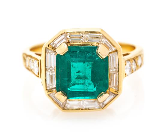 Appraisal: Sale Lot A Yellow Gold Emerald and Diamond Ring containing