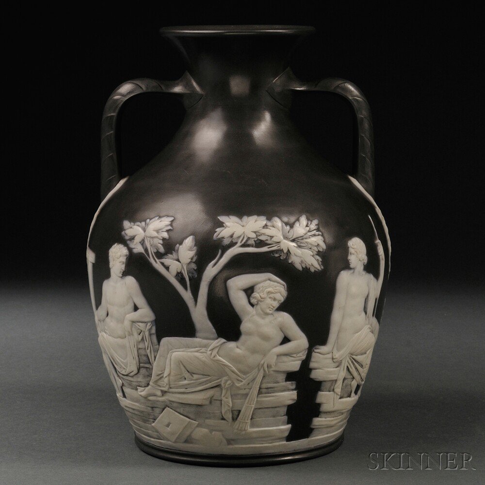 Appraisal: Wedgwood Charles Bellows Solid Black Jasper Portland Vase England the