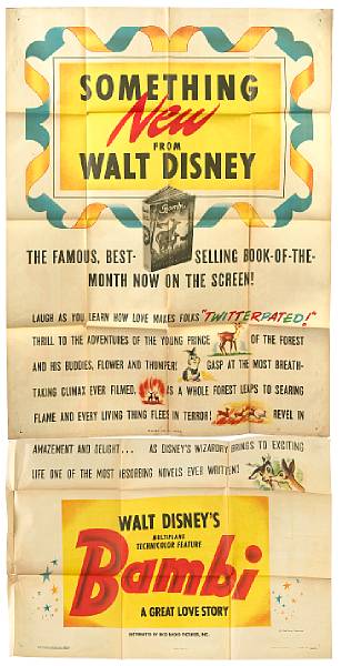 Appraisal: Bambi Walt Disney three-sheet condition B- folded x in