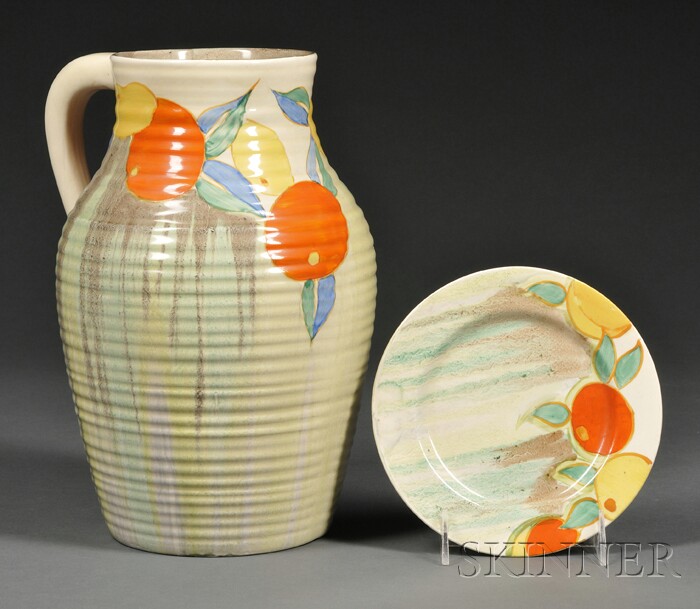 Appraisal: Clarice Cliff Bizarre Ware Delecia Citrus Pattern Single-handled Lotus Jug