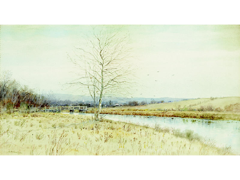 Appraisal: SAMUEL R CHAFFEE AMERICAN Stream with distant town watercolor signed