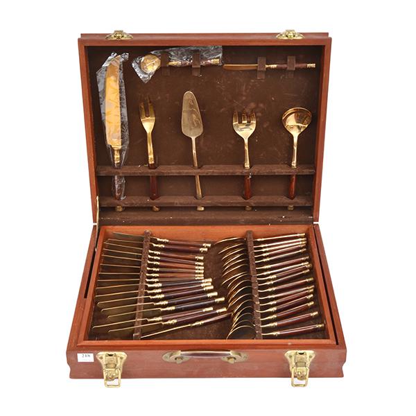 Appraisal: A CASED COLLECTION OF ITALIAN GOLD PLATED FLATWARE WITH WOODEN